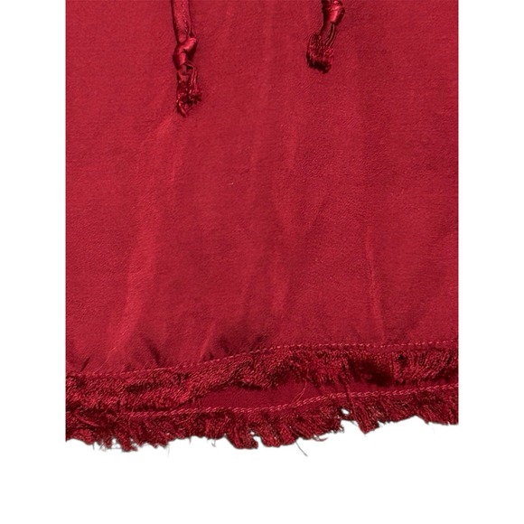 Nation LTD Cherry Red V-Neck Blouse | Frayed Hem | 100% Viscose Size S - Picture 4 of 9